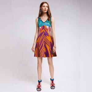 MISSONI Zig Zag Pattern Viscose Patchwork V Neck Empire Dress Sz:42/US10